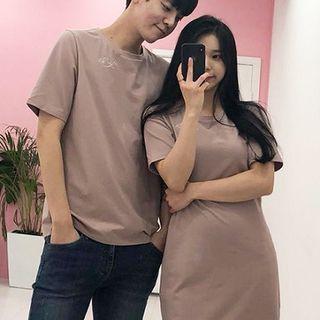 Couple Matching Crew-neck Short-sleeve T-shirt Dress / Crew-neck Short-sleeve T-shirt