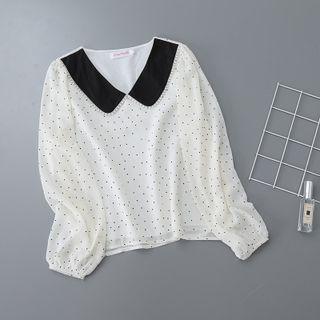 Contrast Collar Dotted Blouse