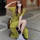 Square-neck Plain Split A-line Dress
