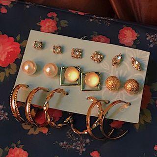 Set: Rhinestone Faux Pearl Stud / Open Hoop Earring (assorted Designs) As Shown In Figure - 1 Pair - One Size