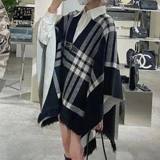 Long-sleeve Shirt / Plaid Poncho