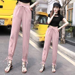 High-waist Frill Trim Corduroy Harem Pants