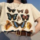 Short-sleeve Butterfly Print T-shirt Almond - One Size