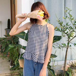 Spaghetti-strap Check Top