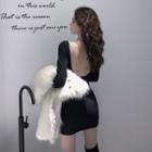 Open-back Long-sleeve Mini Sheath Dress With Chain