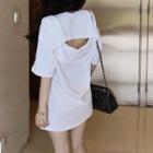 3/4-sleeve Open Back Long T-shirt White - One Size