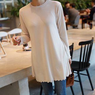 Crewneck Scallop-hem Long Top
