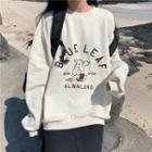 Lettering Embroidered Cartoon Pullover Off-white - One Size