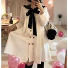 Long-sleeve Tie Neck Collared Dress White - One Size
