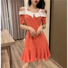 Short-sleeve Off-shoulder Color Block Mermaid Dress