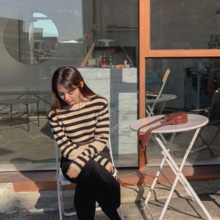 Cropped Striped Sweater Black - One Size
