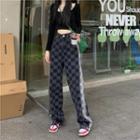 High Waist Checkerboard Loose Fit Jeans