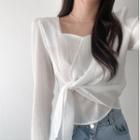 Long-sleeve Knotted Cropped Blouse
