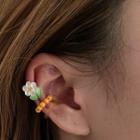 Flower Acrylic Cuff Earring Set Of 3 - Yellow & Pink & Green - One Size