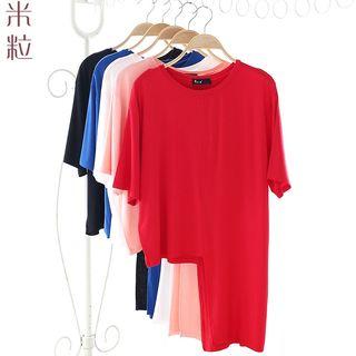 Elbow-sleeve Asymmetrical Long T-shirt