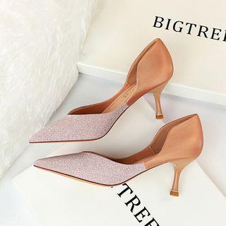 Kitten Heel Glitter Panel Pumps