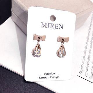 Stainless Steel Bow Rhinestone Dangle Earring 1 Pair - Stainless Steel - Gold - One Size