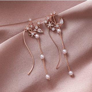 Rhinestone Star Faux Pearl Fringed Earring As Shown In Figure - One Size