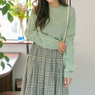 Plus Size Drop-shoulder Plain Knit Top