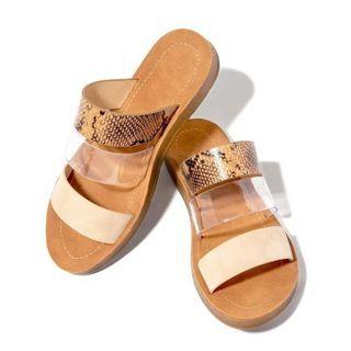 Snake Print Flat Slide Sandals