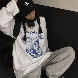 Couple Matching Long-sleeve Butterfly Print T-shirt