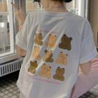 Short-sleeve Bear Print T-shirt Bear - White - One Size