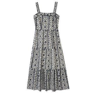 Spaghetti Strap Flower Embroidered Midi Sundress