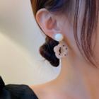 Polka Dot Flower Resin Dangle Earring 1 Pair - S925 Silver - White & Mauve - One Size