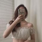 Off-shoulder Puff-sleeve Lace Cropped Top