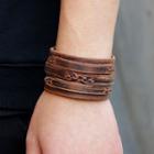 Genuine Leather Wide Bracelet Brown - One Size