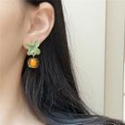 Fruit Dangle Earring 1 Pair - S925 Silver Needle - Green & Orange - One Size