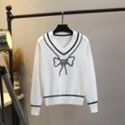 Bow Embroidered V-neck Sweater