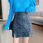 Double Zipper Leopard Print Mini Fitted Skirt