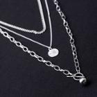Disc & Ball Pendant Layered Necklace Silver - One Size