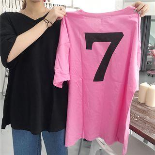 Print Short Sleeve V-neck Distressed T-shirt