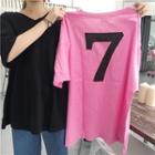 Print Short Sleeve V-neck Distressed T-shirt