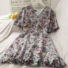 Tie-waist Floral Mini Dress