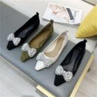 Rhinestone Faux Pearl Bow Pointed Flats