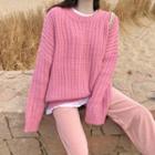 Cable Knit Sweater / Ribbed Wide Leg Pants