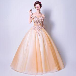 Off-shoulder Beaded Applique Wedding Dress