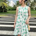 Palm Tree Print Sleeveless A-line Dress
