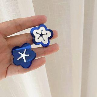 Asymmetrical Flower Stud Earring 1 Pair - Blue - One Size