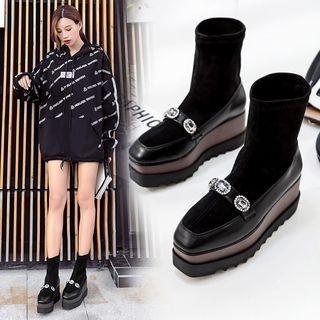 Square Toe Platform Rhinestone Short Boots