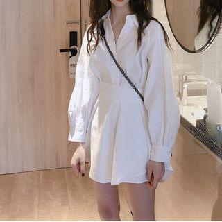 Set: Long-sleeve Plain Shirt + Shorts Shirt & Shorts - One Size