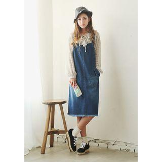 Fray-hem Washed Denim Jumper Dress
