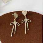Heart Bow Alloy Dangle Earring 1 Pair - Silver Stud - Gold - One Size