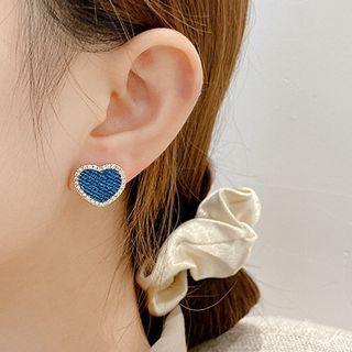 Heart Rhinestone Denim Earring E2807 - 1 Pair - Blue - One Size