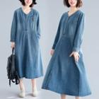 Denim Long-sleeve V-neck Dress