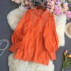 Lantern-sleeve Rhinestone Blouse