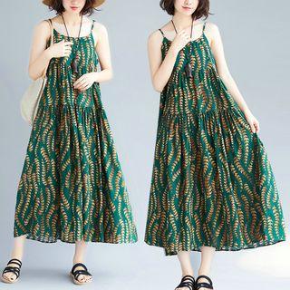 Floral Strappy A-line Midi Dress Green - One Size